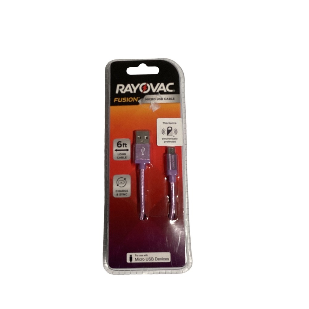 Rayovac Fusion 6ft Micro USB Cable Purple Braided Charge Sync Cord USB-A‎ 6 Foot